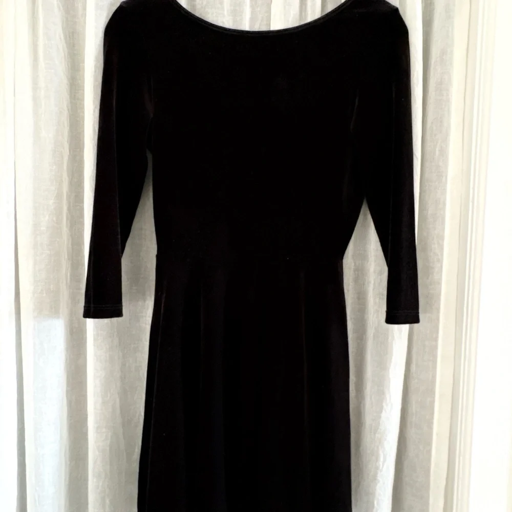 American Apparel Low Back Black Velvet Skater Dress Women Size L - Picture 2 of 7